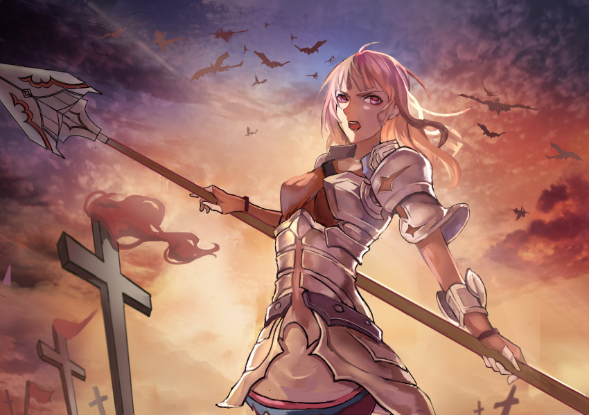 1girl, absurdres, armor, bangs, blonde_hair, blunt_bangs, breastplate, cross