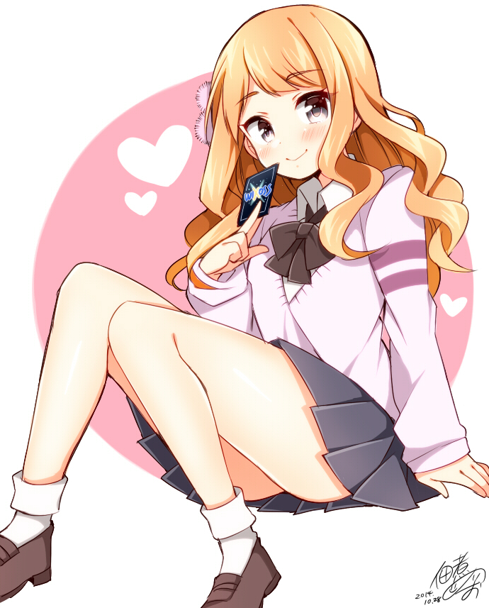 1girl, aoi_akira, arm_support, artist_name, blush, card, dated, hair_ornament