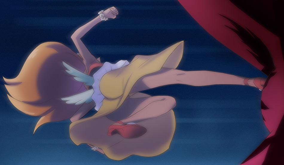 1girl, cure_sunset, happinesscharge_precure!, haruyama_kazunori, kicking, legs, long_hair, magical_girl