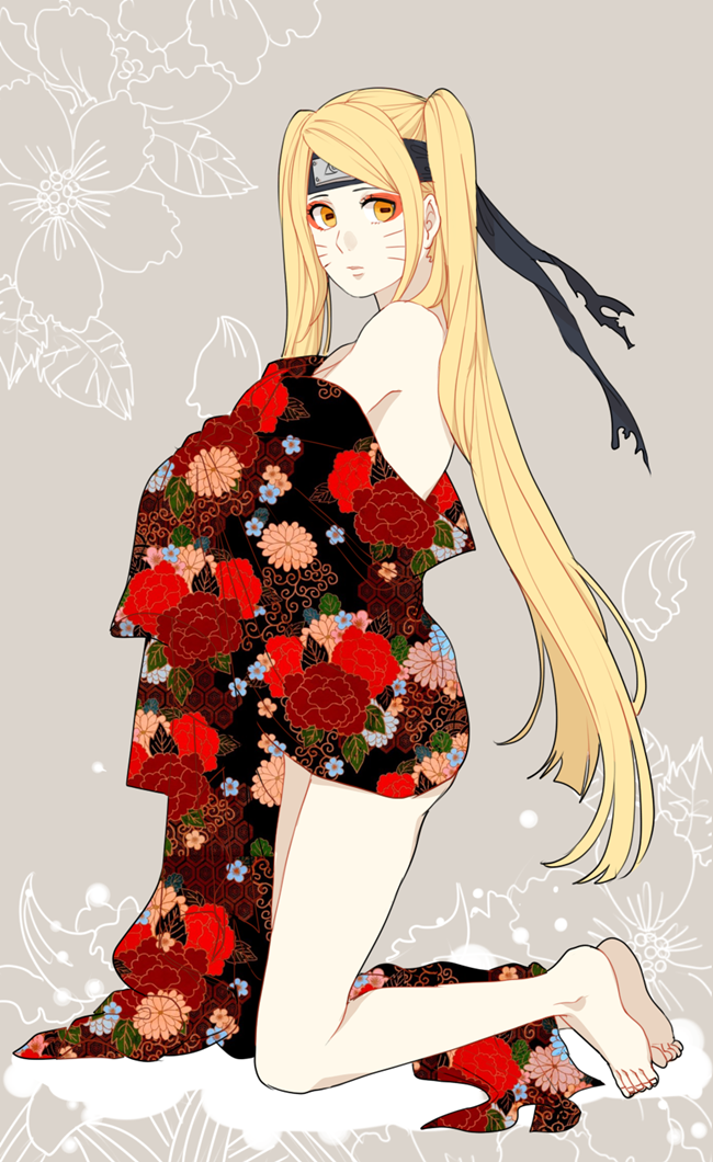 1girl, blonde_hair, ede, forehead_protector, genderswap, japanese_clothes, long_hair, naruko, naruto, solo, twintails, uzumaki_naruto, very_long_hair