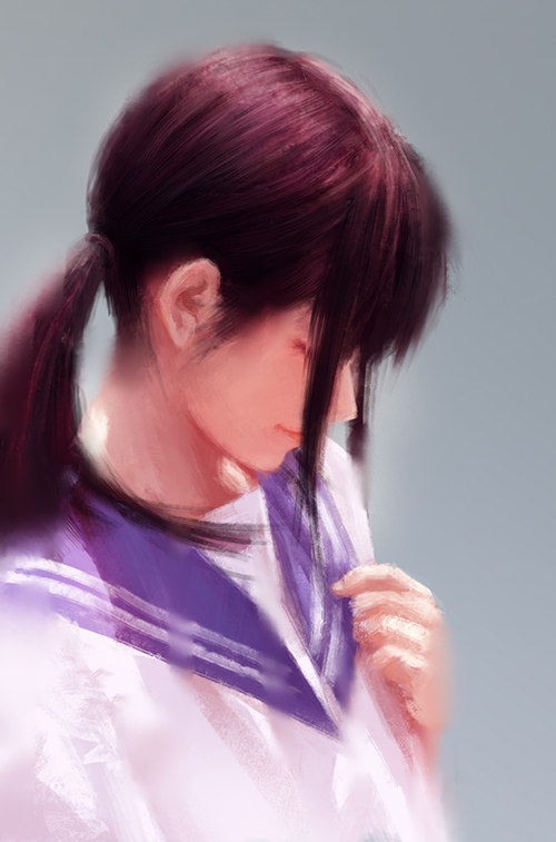 1girl, aya_(star), black_hair, blue_background, closed_eyes, ears, original, profile
