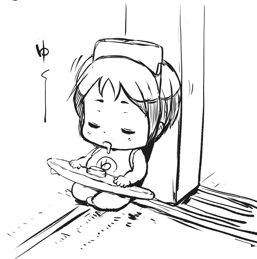 1girl, baby, drooling, goggles, goggles_on_head, kantai_collection, maru-yu_(kantai_collection), mokuzou