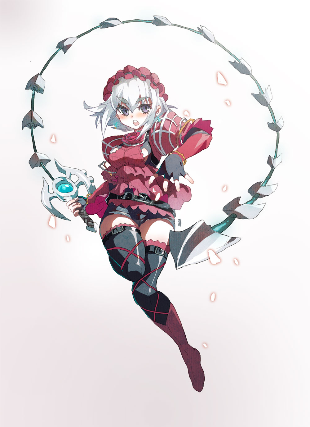 1girl, baidao, black_legwear, breasts, chaika_bogdan, earrings, eyebrows, gloves