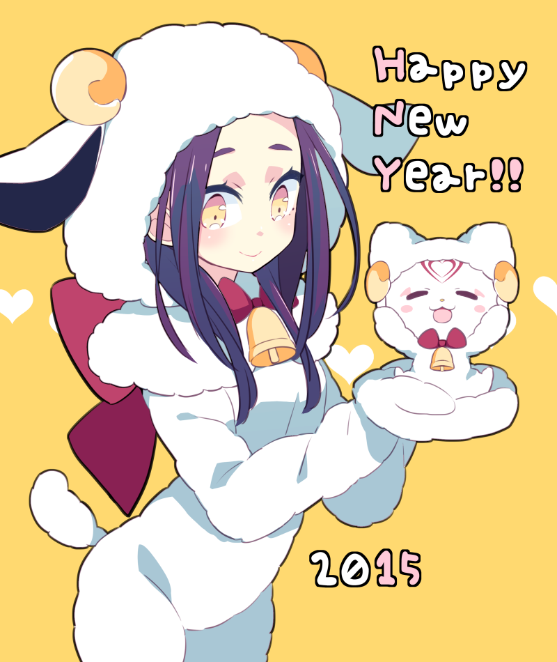 1girl, 2015, 7melon, animal_costume, bell, cat, heart, hummy_(suite_precure)