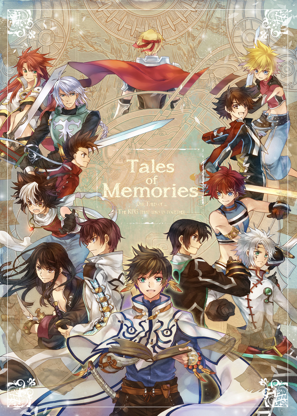 6+boys, armor, asbel_lhant, black_hair, blonde_hair, blue_eyes, brown_eyes, brown_hair