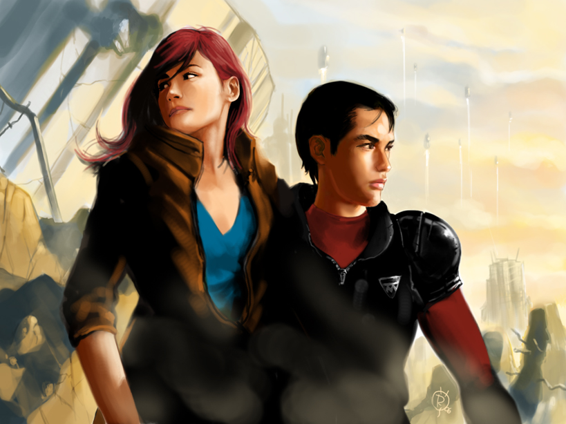 80s, aisha, aisha_(mospeada), black_hair, building, city, couple, genesis_climber_mospeada