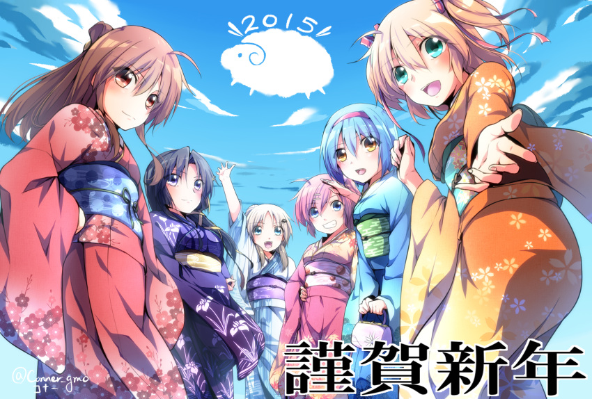 2015, 6+girls, black_hair, blonde_hair, blue_eyes, blue_hair, brown_eyes, brown_hair