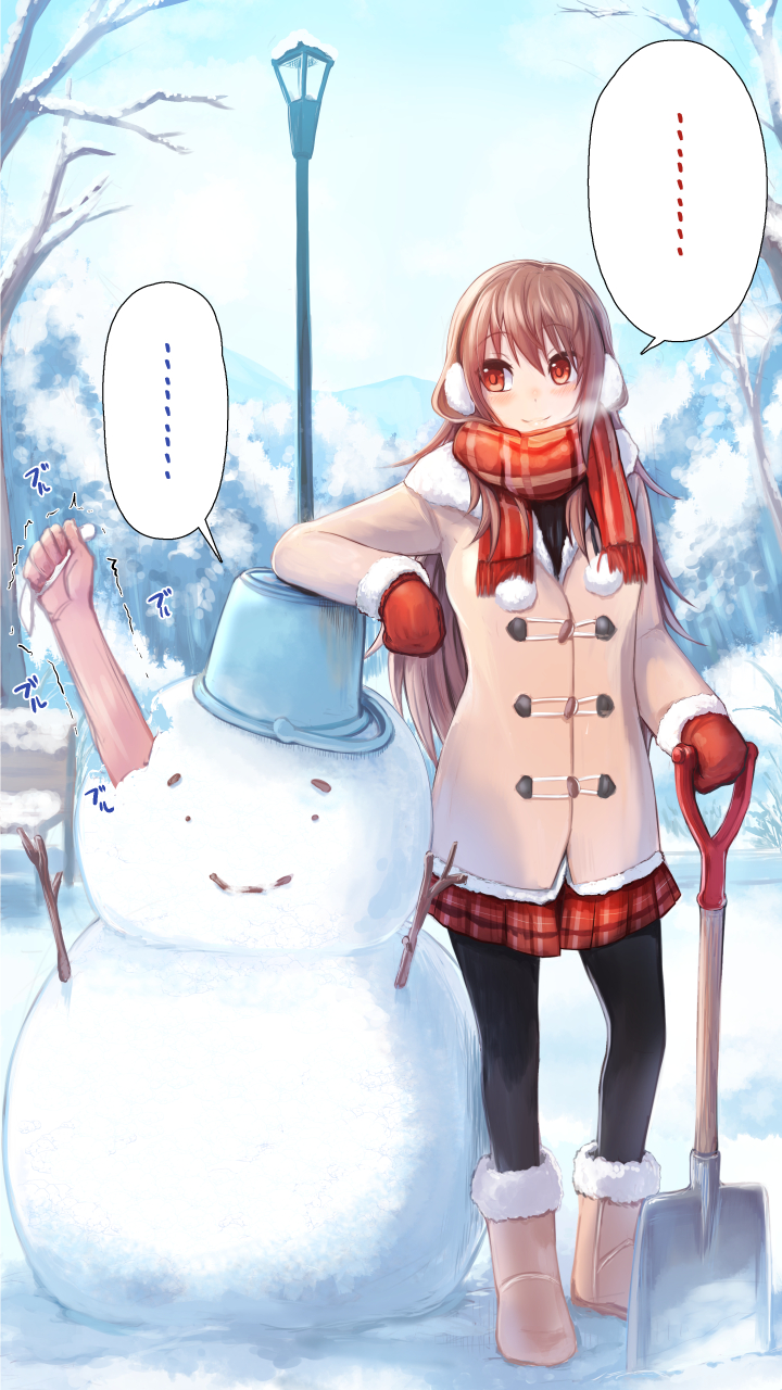 1girl, ankle_boots, arm_support, black_legwear, boots, breath, brown_hair, bucket