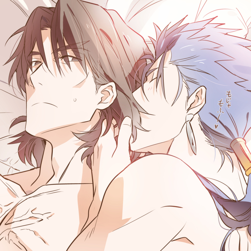 2boys, blue_hair, brown_eyes, brown_hair, fate/stay_night, fate_(series), kon_manatsu, kotomine_kirei