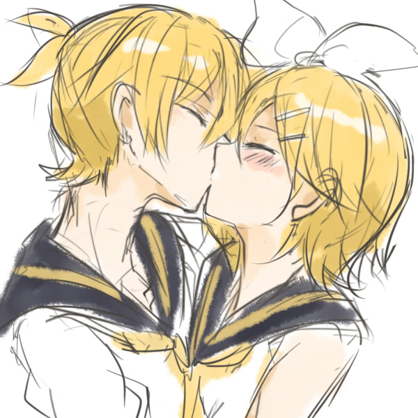 1boy, 1girl, blonde_hair, brother_and_sister, closed_eyes, couple, hair_ornament, hairclip
