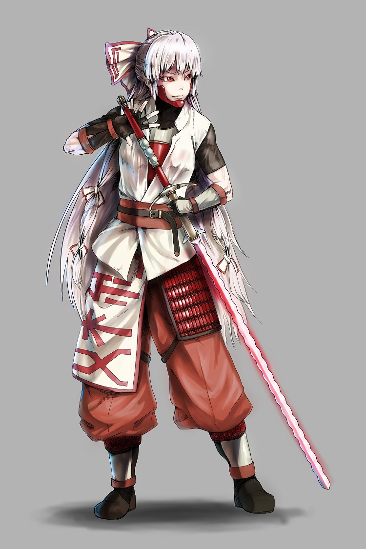 1girl, alternate_costume, arm_guards, armor, baten_(gei-vorugu), belt, boots, bow