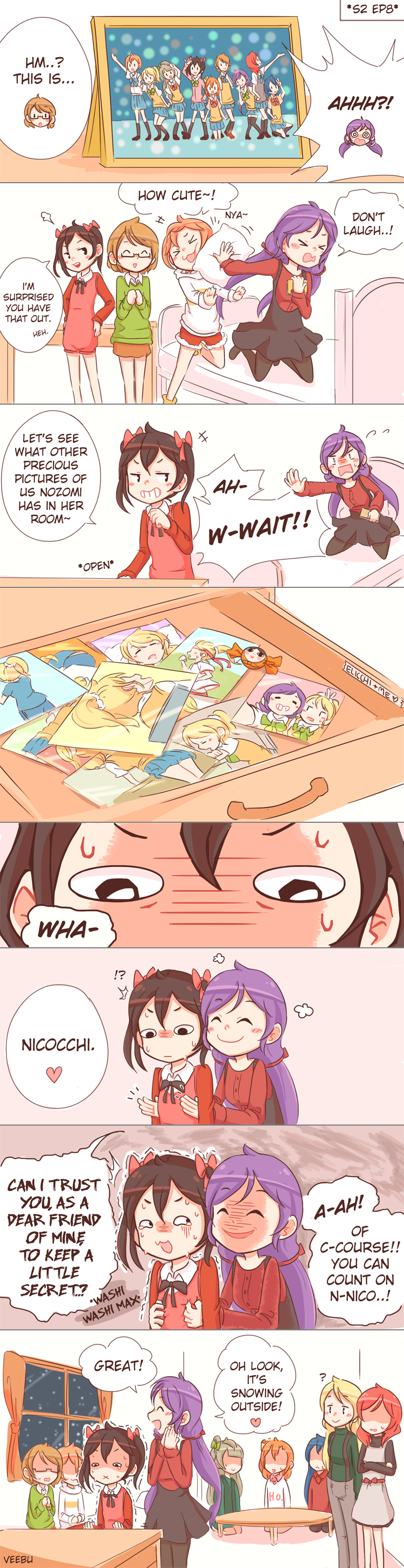 6+girls, :x, ?, ^_^, absurdres, aura, ayase_eli, bed
