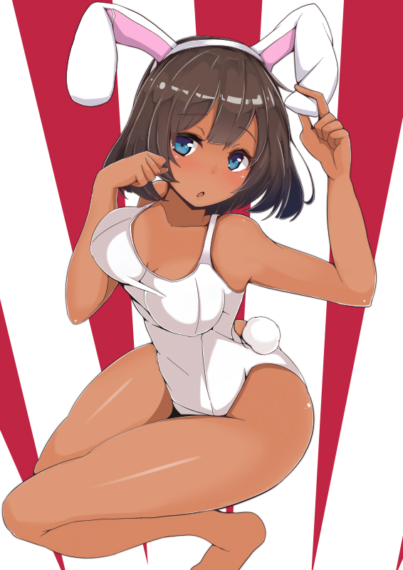 1girl, :o, animal_ears, bare_legs, barefoot, blue_eyes, blush, breasts