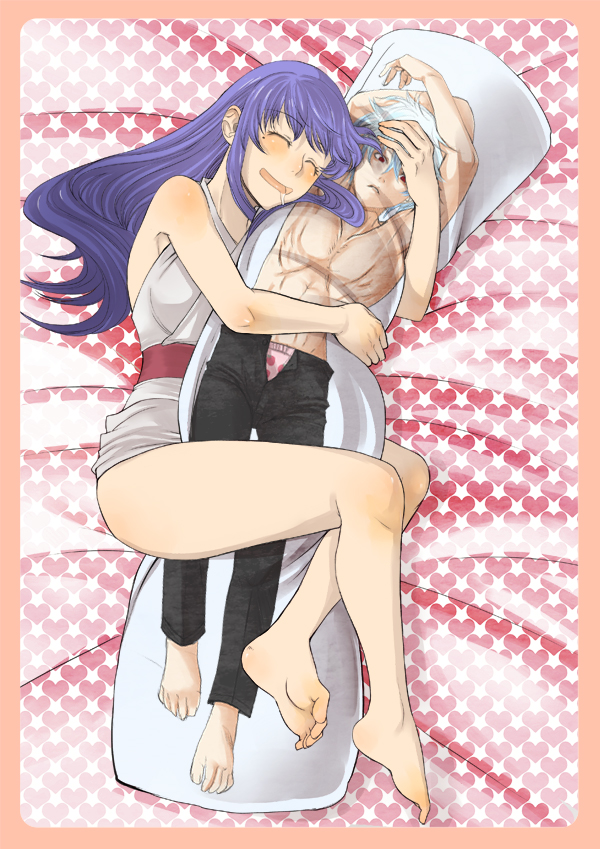 blush, body_pillow, dakimakura_(object), dress, feet, gintama, hanzou_kuro, kazuki_kisuke