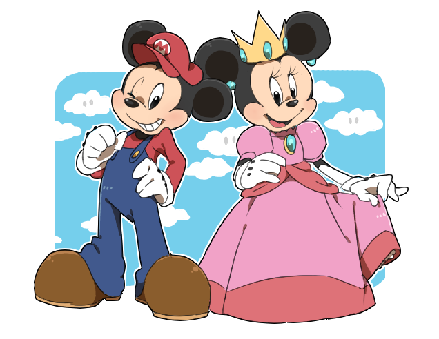 1boy, 1girl, animal, cosplay, disney, dress, gloves, hat