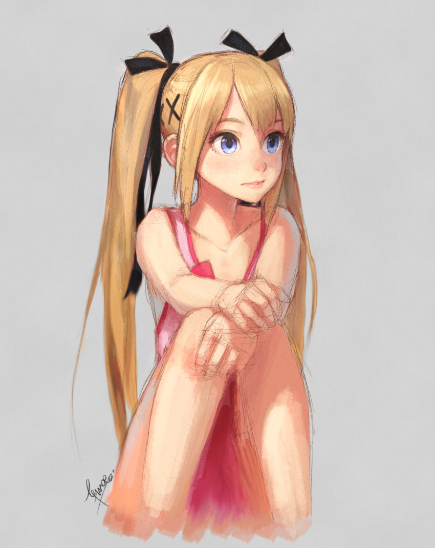 1girl, blonde_hair, blue_eyes, dead_or_alive, dead_or_alive_5, dress, efmoe, hair_ribbon