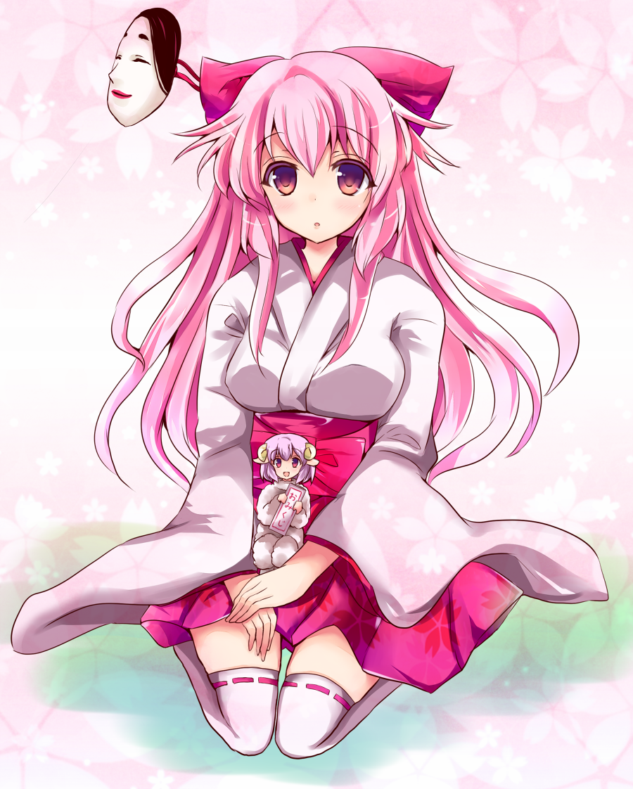 2girls, alternate_costume, animal_costume, bow, expressionless, hair_bow, hair_ribbon, hata_no_kokoro