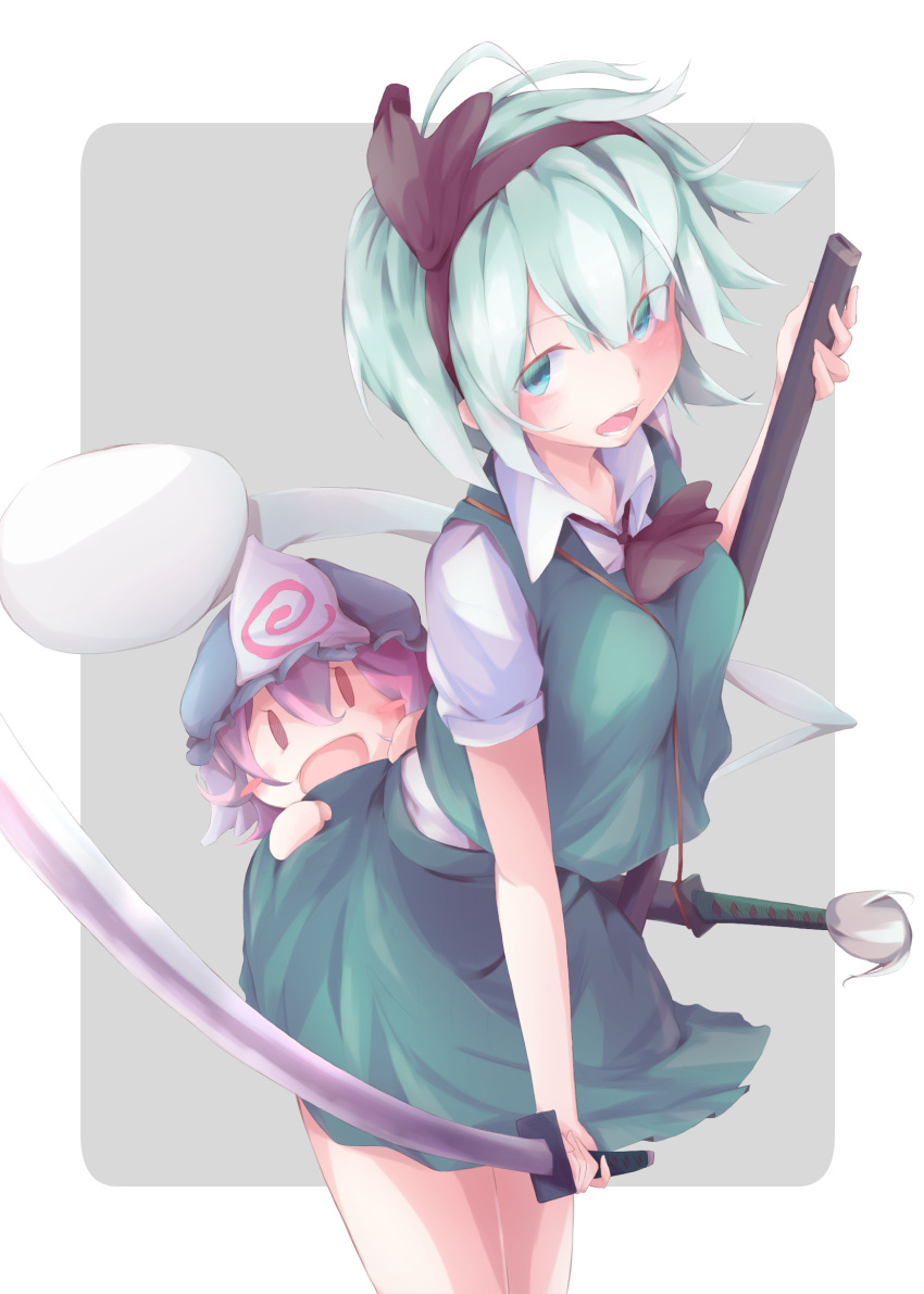2girls, absurdres, aqua_eyes, bob_cut, chibi, cowboy_shot, deformed, dress