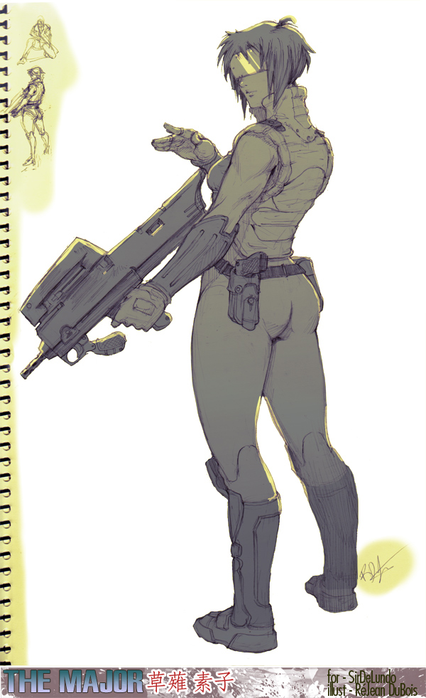 1girl, alternate_costume, ass, belt, boots, bulletproof_vest, bullpup, commentary