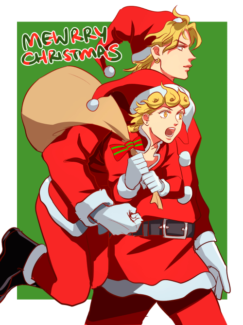 2boys, blonde_hair, christmas, dio_brando, father_and_son, giorno_giovanna, gloves, jojo_no_kimyou_na_bouken