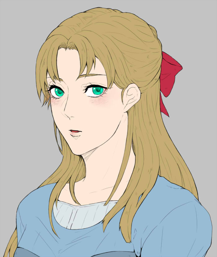 1girl, blonde_hair, erina_pendleton, green_eyes, hair_ribbon, jojo_no_kimyou_na_bouken, long_hair, ribbon