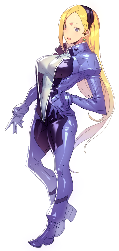 1girl, blonde_hair, blue_eyes, bodysuit, breasts, earrings, gundam, gundam_g_no_reconguista