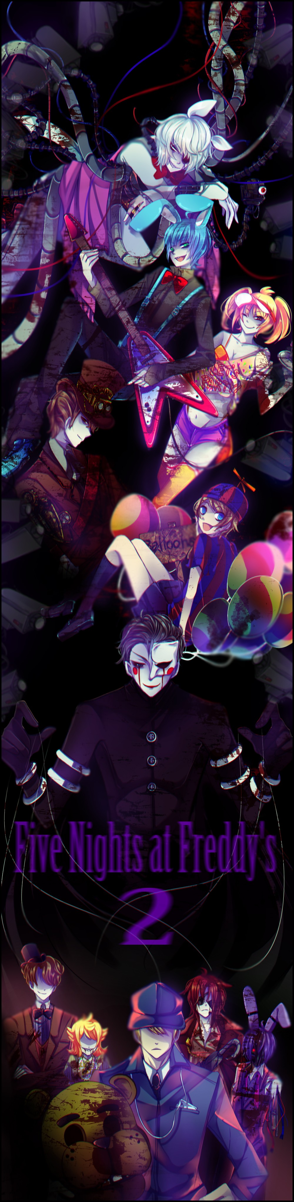 3girls, 6+boys, absurdres, androgynous, animal_ears, balloon, balloon_boy_(fnaf), bangs
