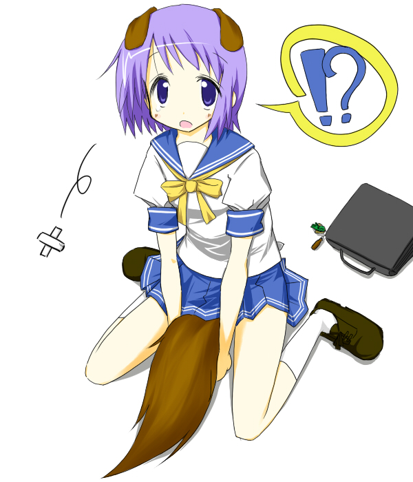 animal_ears, blue_eyes, dog_ears, hiiragi_tsukasa, kneeling, lucky_star, purple_hair, ribbon