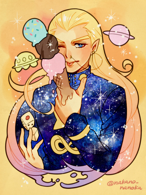 1boy, blonde_hair, blue_eyes, dice, food, gakuran, hazekura_mikitaka, ice_cream