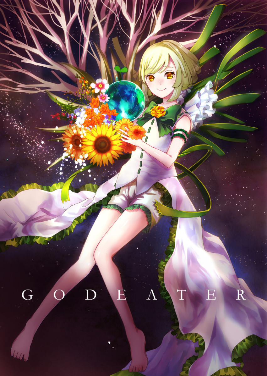 chiot_(god_eater), dress, earth, flower, god_eater, god_eater_burst, highres, holding