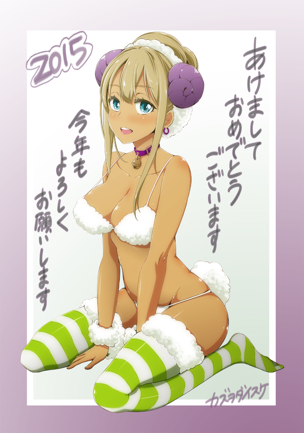 1girl, 2015, alessandra_susu, animal_costume, bikini, blonde_hair, blue_eyes, blush