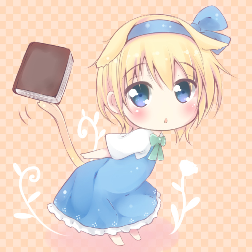 1girl, alice_margatroid, alice_margatroid_(pc-98), amatsuki_hotaru, animal_ears, blonde_hair, blue_eyes, blush