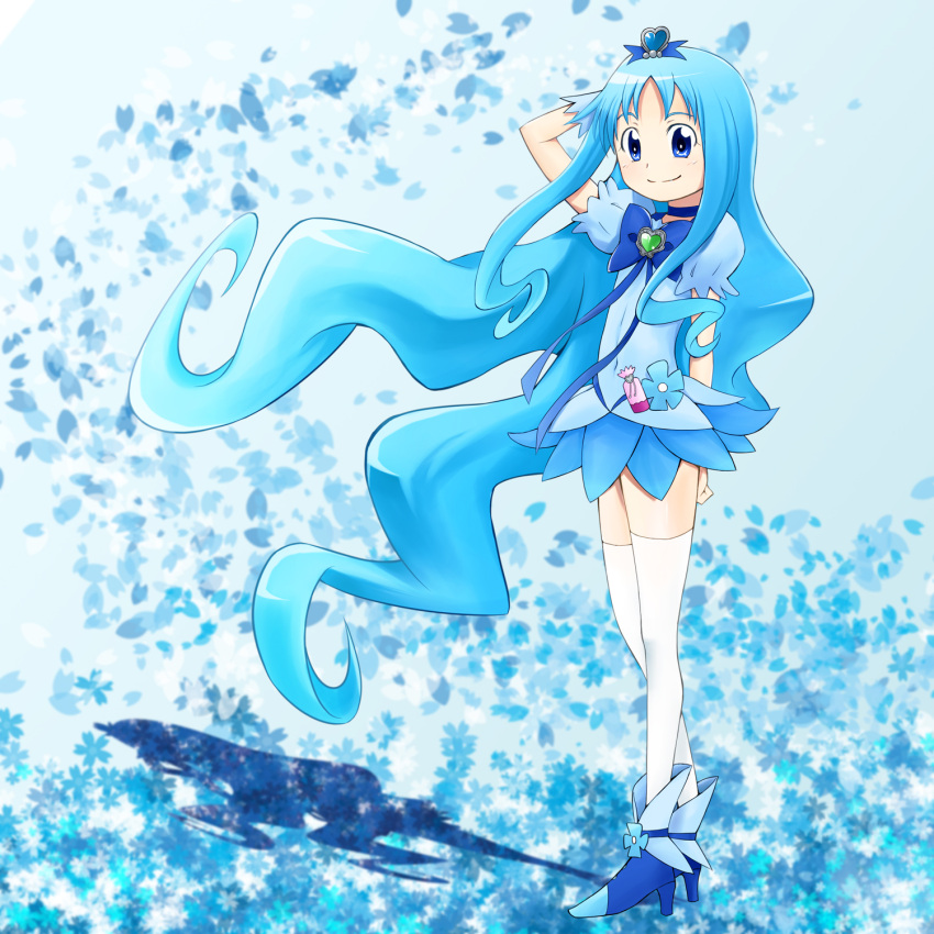 1girl, blue_eyes, blue_hair, blue_skirt, choker, cure_marine, female, gyuniku