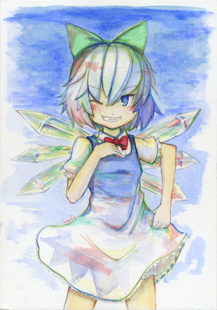 cirno, grin, highres, luft, smile, touhou, wink