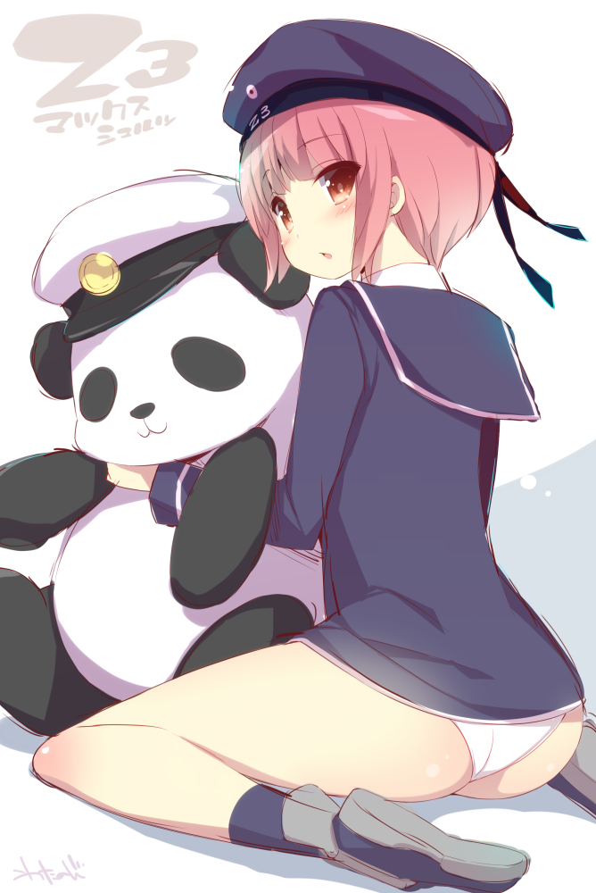 1girl, :3, :o, ass, blush, hat, kantai_collection, panties