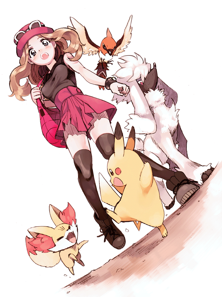 1girl, amezawa_koma, bag, bare_shoulders, bird, black_eyes, black_legwear, blush