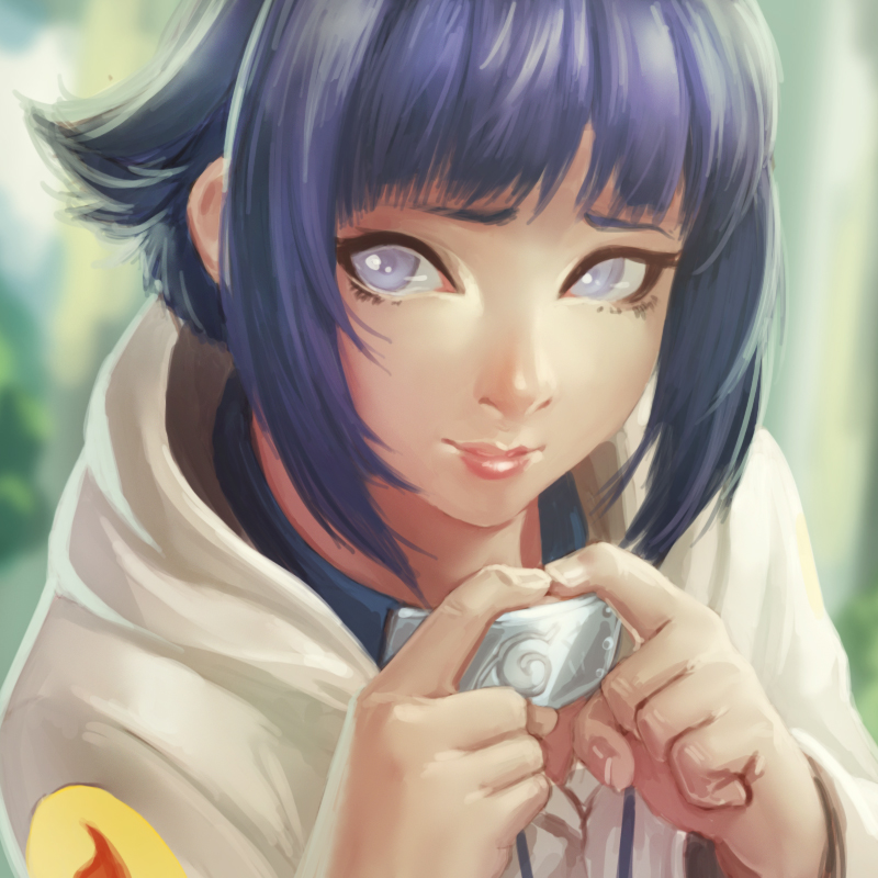 1girl, bangs, blue_hair, blunt_bangs, flipped_hair, hood, hyuuga_hinata, mahenbu