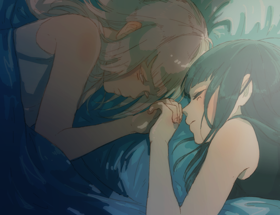 2girls, black_hair, holding_hands, long_hair, multiple_girls, nxgg2b, sleeping, tokyo_ghoul