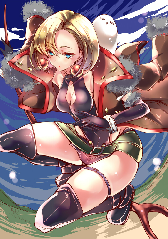 1girl, amane_ruri, artemis_(junketsu_no_maria), bird, blonde_hair, blue_eyes, breasts, earrings
