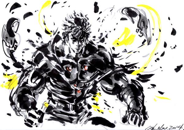 1boy, dated, hayama_jun'ichi, hokuto_no_ken, kenshirou, marker_(medium), pauldrons, scar