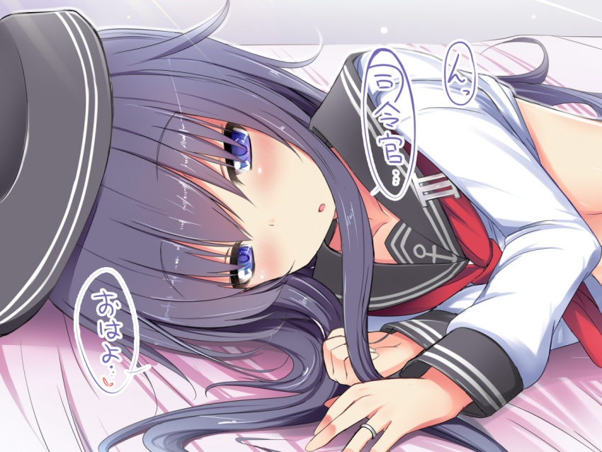 1girl, akatsuki_(kantai_collection), black_hair, blue_eyes, blush, bust, hat, kantai_collection