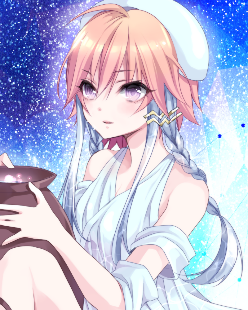 1girl, aquarius, blue_hair, braid, brown_hair, hair_ornament, hairclip, idolmaster