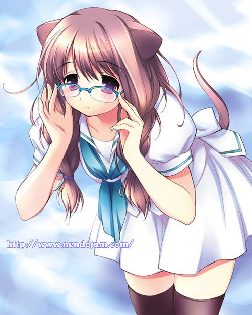 braid, cat_ears, glasses, lugosi_ela, necktie, nekomimi, nendojam, plait