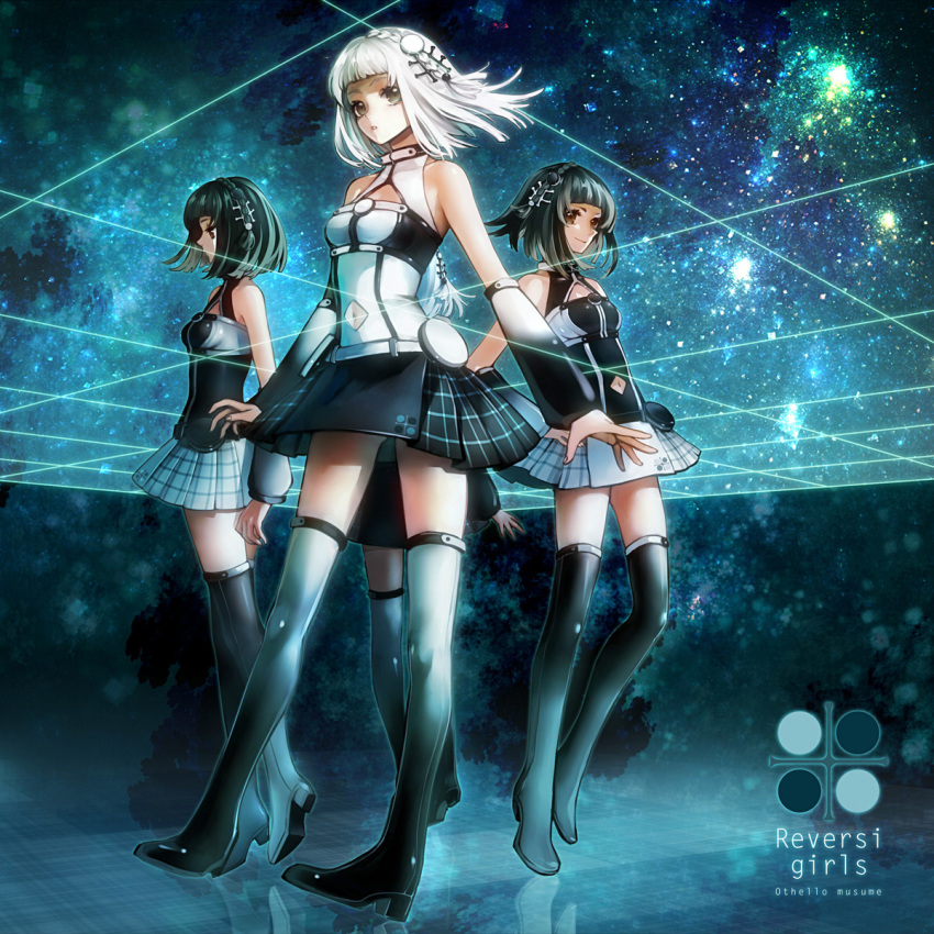 4girls, bare_shoulders, grid, hachijou_asa, hair_ornament, highres, multiple_girls, othello