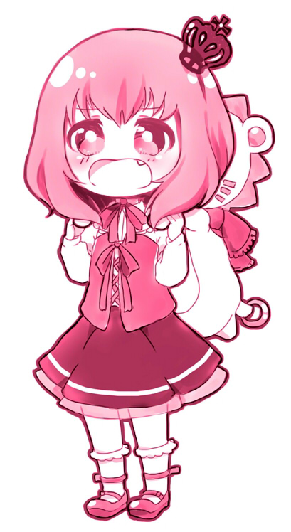 1girl, bobby_socks, chibi, crown, dress, fang, kusunoki_kotori, mary_janes