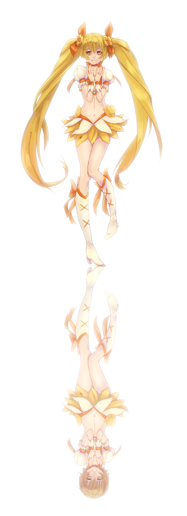 1girl, :d, blonde_hair, boots, breakblack, brown_hair, choker, cure_sunshine