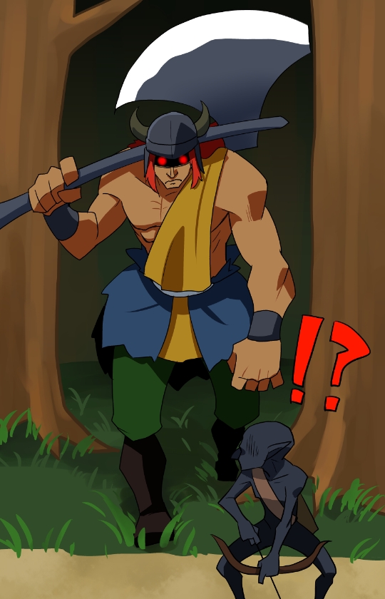 !?, 1boy, axe, battle_axe, bow_(weapon), funes_(sennen_sensou_aigis), glowing, glowing_eyes