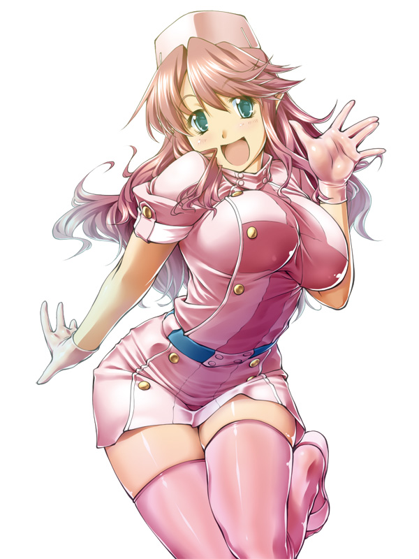 1girl, :d, belt, breasts, gloves, hat, jon_shicchiou, large_breasts