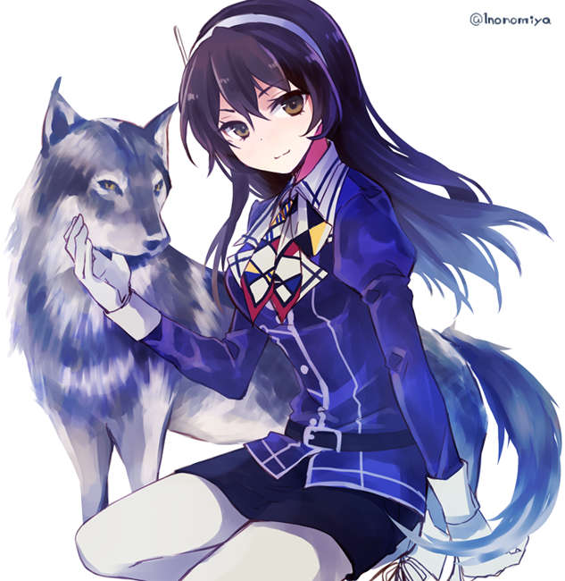 ashigara_(kantai_collection), brown_eyes, brown_hair, gloves, hairband, ichinomiya_(blantte), kantai_collection, long_hair