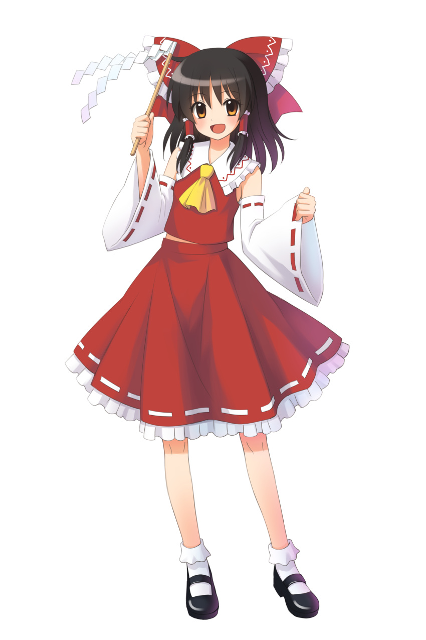 absurdres, bad_id, black_hair, bow, brown_hair, chrono_(pixiv), detached_sleeves, hair_bow